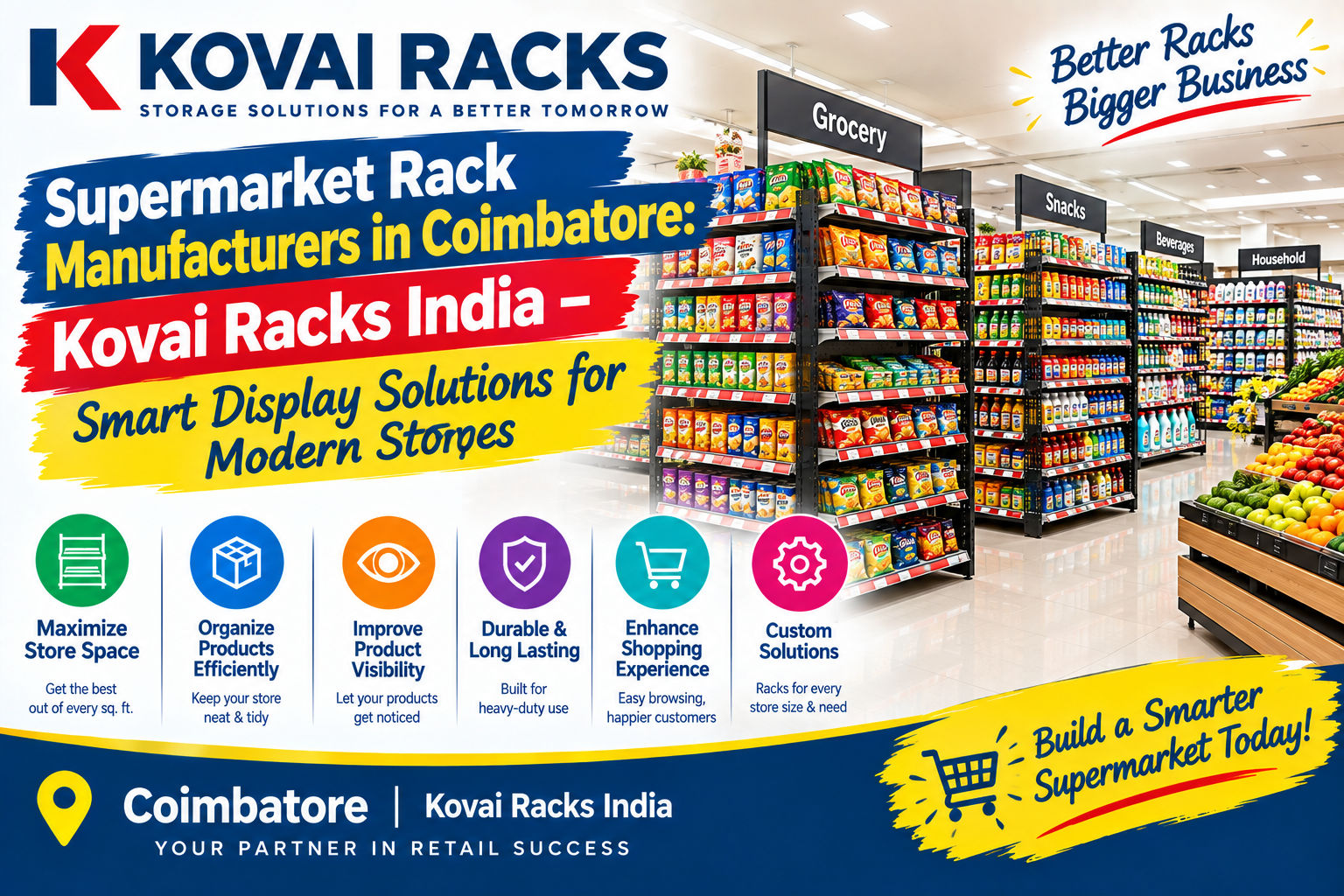 Supermarket Rack Manufacturers in Coimbatore: Kovai Racks India – Smart Display Solutions for Modern Stores